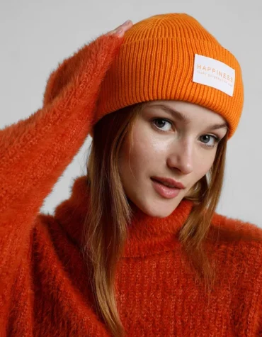 Orange Ribbed Beanie